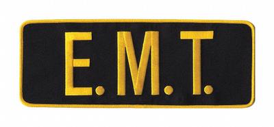 HEROS PRIDE Embroidered Patch: E. M. T., 11 in x 4 in, Black/Gold, Plastic, Sew-On - Embroidered Insignia