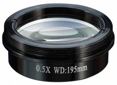UNITRON Reducing Lens: 0.5X, 65.7 mm Optical Field of View, 7.7 in, MEH-001/MHD001 (MPN 23750). Key specifications — Brand: UNITRON; Compatible with Manufacturer Model Number: MHD001; Compatible with Product Type: EliteHD Microscopes; Optical Magnification: 0.5X; Product Type: Objective Lens; Working Distance: 7.7 in.