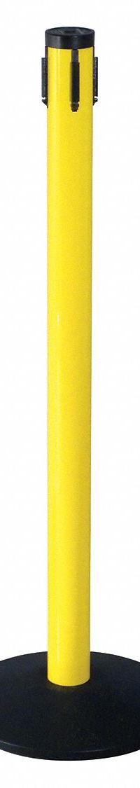 RETRACTA-BELT Belt Barrier Receiver Post: Round Sloped, 40 in Post Ht, Yellow, Aluminum, Sloped (MPN 301YA-RCV). Key specifications — Brand: RETRACTA-BELT; Post Color: Yellow; Post Material: Aluminum; Base Material: Cast Iron; Base Shape: Sloped.
