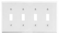 HUBBELL Wall Plate: Toggle, 4 Gang, White, Std Size (MPN P4W). Key specifications — Brand: HUBBELL; Material: Polycarbonate.