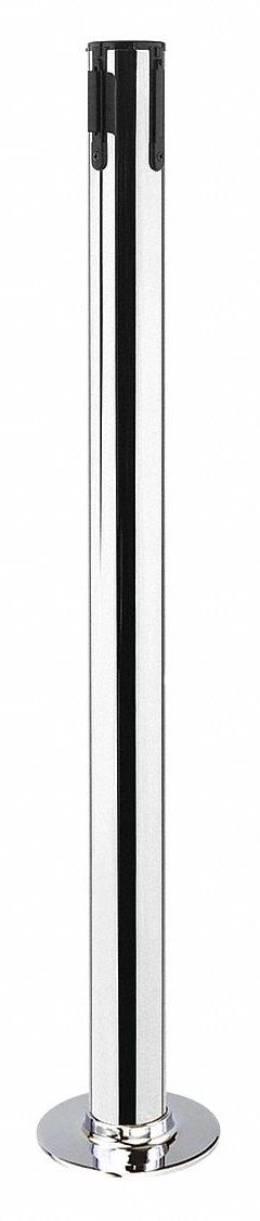 TENSABARRIER Single Belt Receiver Post: Round Flat, 36 1/2 in Post Ht, Silver, Stainless Steel, Flat (MPN 889F-3P-3P-RCV). Key specifications — Brand: TENSABARRIER; Post Color: Silver; Post Material: Stainless Steel; Base Material: Stainless Steel; Base Shape: Flat.