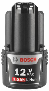 BOSCH Battery: 3 Ah, Battery Included, 12V DC (MPN GBA12V30). Key specifications — attr1278107: Not Oil-Resistant.