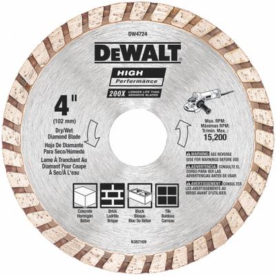 DEWALT Diamond Saw Blade: Masonry, 4 in Blade Dia., 5/8 in_7/8 in Arbor Size, Dry - Concrete & Asphalt-Cutting Blades