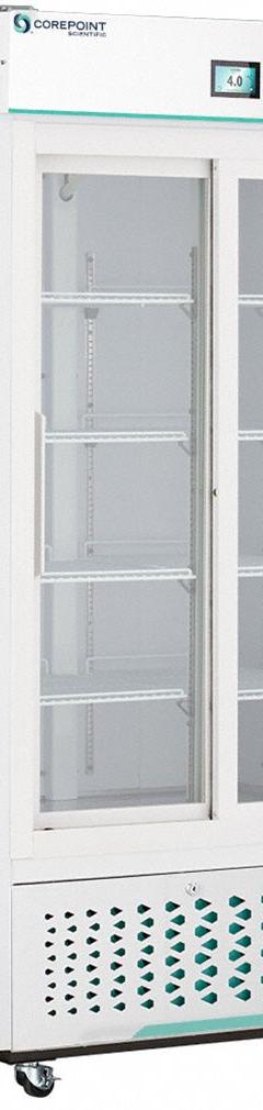 COREPOINT SCIENTIFIC Medical and Lab Refrigerator: 33 cu ft, Upright, 1°C to 10°C, Sliding Glass (MPN NSWDR332WWG/0). Key specifications — Door Opening Style: Sliding; Color: White; Alarm Type: Door Ajar; Manufacturer Part Number: NSWDR332WWG/0; Brand: COREPOINT SCIENTIFIC; Product Type: Medical and Lab Refrigerator; Door Type: Sliding Glass; Refrigerant Type: R-290.
