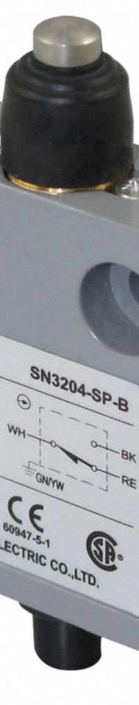 DAYTON Limit Switch: Plunger Actuator, 25 mm Mounting Hole Horizontal Center to Center Distance, Top (MPN 12T932). Key specifications — Manufacturer Part Number: 12T932; Brand: DAYTON; Electrical Connection: 9.8 ft Cable (4 Wire, 18 AWG, SJT); Actuator Type: Plunger.