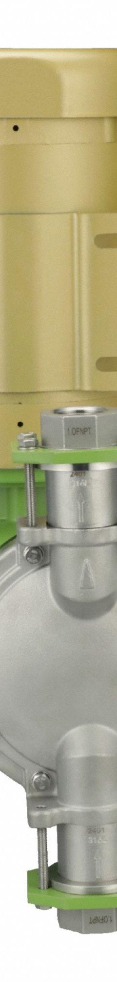 GREENLINE Chemical Metering Pump: Electric Motor, 115/230V AC, 1 hp HP, PVDF Head, PTFE Diaphragm (MPN DM4B1AG). Key specifications — Brand: GREENLINE; Diaphragm Material: PTFE; Reproducibility: ±2.0%; Nameplate Voltage: 115/230V AC; Check Ball Material: 316 SS; Fitting Material: 316 SS; Seal Material: PTFE.
