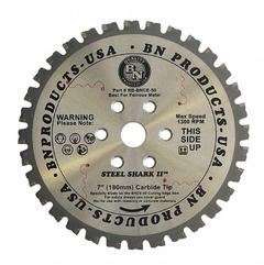 BN PRODUCTS USA Circular Saw Blade: 7 in Dia, 32 Teeth, 0.076 in Cutting Wd, 3/4 in Arbor Size (MPN RB-BNCE-50). Key specifications — attr114307: Carbide Tipped.