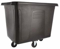 RUBBERMAID COMMERCIAL PRODUCTS Cube Truck: 16 cu ft, 500 lb, 43 3/4 in L x 31 in W x 37 in H, Black (MPN FG461600BLA). Key specifications — Manufacturer Part Number: FG461600BLA; Brand: RUBBERMAID COMMERCIAL PRODUCTS; Caster/Wheel Configuration: (2) Swivel; Color: Black.