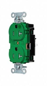 HUBBELL Receptacle: Hospital Grade, Duplex, 5-20R, Green, 125V AC, 20 A, 2 Pole / 3 Wire (MPN 8300STGNTR)