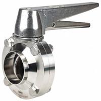 DIXON Butterfly Valve: 1/2 in Pipe Size, Solder, 140 psi Max. Pressure (CWP), 316L Stainless Steel (MPN B5107S050BB-C). Key specifications — Average Surface Roughness (Ra): ≤ 32 micron; Brand: DIXON; Stop Positions: 13; Handle Type: Lever; Body Material: 316L SS; Disc Material: 316L SS.