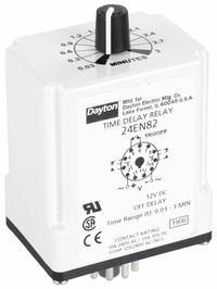 DAYTON Single Function Time Delay Relay: Socket Mounted, 12V DC, 10 A, 11 Pins/Terminals, Off Delay (MPN 24EN82). Key specifications — Brand: DAYTON.