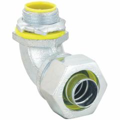 Liquid-Tight Conduit Fitting: Steel/Iron, 3/4 in Trade Size, Non-Insulated, 90° Elbow (MPN 3543). Key specifications — Insulated: Yes; Trade Size: 3/4 in; Box Connection: 3/4 in MNPT; Material: Iron; Steel; Color: Gray; For Use With: Flexible Liquid Tight Metallic Conduit; Flexible Liquid Tight Non-Metallic Type B Conduit.