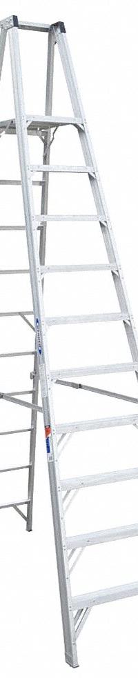WERNER Platform Stepladder: 10 ft Ladder Size, Aluminum, 300 lb Load Capacity, 55 lb Wt (MPN P410). Key specifications — Brand: WERNER; Included Features: Guard Rail.