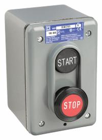 SQUARE D Control Station: Flush Push Button/Mushroom Head Push Button, 0 Pilot Lights, 1NO/1NC (MPN 9001BW250). Key specifications — Brand: SQUARE D; Operator Legend: Start/Stop; Operator Color: Black; Operator Configuration: Flush Push Button/Mushroom Head Push Button; Environments & Applications: Oil- & Dust-Tight; Operator Configuration Type: (1) Push Button / (1) Mushroom Push Button.