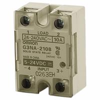 OMRON Solid State Relay: Surface Mounted, 10 A Max Output Current, Photocoupler, DC Output (MPN G3NA-D210B-UTU DC5-24). Key specifications — Brand: OMRON; Current Type: DC; Electrical Connection: Screw; Input Current: 5 mA; Maximum Output Current without Heat Sink: 4.0 A; Mounting Style: Screw; Output Voltage: 4 to 220V DC; Voltage/Current Type: DC Output.