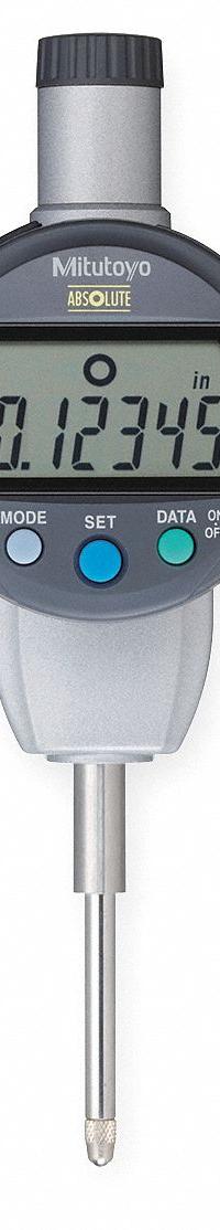 MITUTOYO Digital Indicator: 0 in to 1 in /0 mm to 25 mm, Inch/Metric, +/- 0.0001 in Accuracy, IP42 (MPN 543-722B-02). Key specifications — attr1184065: MITUTOYO; attr1184072: +/- 0.0001 in; attr1184084: 66 mm.