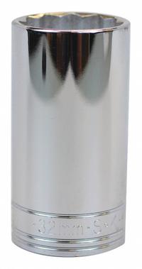 SK PROFESSIONAL TOOLS Socket: Metric, 1/2 in Drive Size, 32 mm Socket Size, 12-Point, Deep, Chrome (MPN 48032). Key specifications — attr1204417: SK PROFESSIONAL TOOLS; attr1204392: Chrome.
