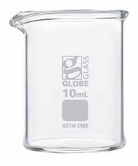 GLOBE SCIENTIFIC Beaker: 10 mL, 0.34 fl oz, A, Low Form, Type I, Colorless, Borosilicate Glass (MPN 8010010). Key specifications — attr1371034: Type I; attr1371051: GLOBE SCIENTIFIC; attr1371062: Colorless.
