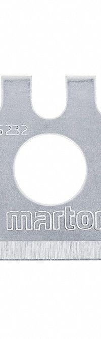 MARTOR Trapezoid Blade: 1 31/32 in Blade Lg, 3/4 in Blade Wd, 0.025 in Blade Thick, Steel, 100 PK (MPN 65232.70). Key specifications — attr307708: 361JX8, 361JY2, 64NR02, 55NN58; attr307711: Steel; attr307707: Yes; attr324888: MARTOR.