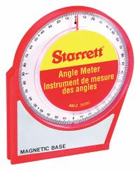 STARRETT Angle Meter: 4 Quadrants, 5 1/2 in Base Lg, Magnetic, Degrees, 6 in Overall Ht, Acrylic (MPN AM-2). Key specifications — attr936230: Plastic; attr936214: 0.5°; attr936215: STARRETT; attr940475: Acrylic.