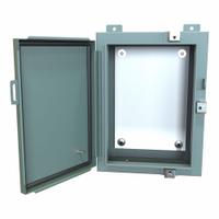 HAMMOND Electrical Enclosure: Steel, 16 in x 12 in x 6 in, NEMA 12/13/3R/4, w/Panel, Solid Cover (MPN 1418N4B6). Key specifications — Closure Method: Clamps; Brand: HAMMOND; Knockouts: Not Included.