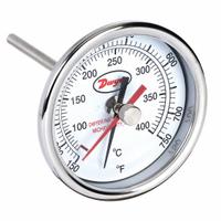 DWYER Min/Max Dial Thermometer: 150°F to 750°F to 65.5°C to 398.9°C, +/- 2% Accuracy, 3 in Dial Dia (MPN BTM3128D). Key specifications — Brand: DWYER; Accuracy: +/- 2%.