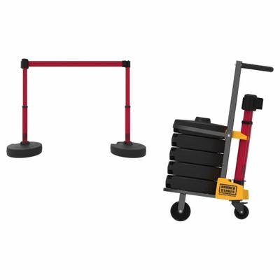 BANNER STAKES Belt Barrier System: 42 in Post Ht, 15 ft Belt Lg, Red, 4 No. of Posts - Mobile Retractable Belt Barrier Systems