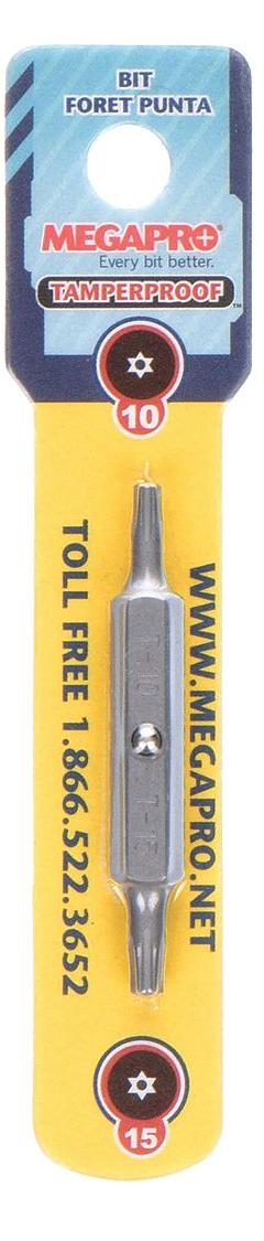 MEGAPRO Double Ended Driver Bit: Imperial, Hand, #10 – Security Torx® Bit Size and Type Side 1 (MPN TDT10-15-C-B). Key specifications — attr1110551: MEGAPRO; attr1132174: S2 Steel.