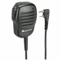 MIDLAND Speaker Microphone: Fits Midland, For BizTalk BR Series, 3.5 mm Jack, 24 in Cord, BA4. Key specifications — Compatible Radio Series: BizTalk BR; Color: Black; Radio Connector Type: 2-Pin; Brand: MIDLAND; Manufacturer Part Number: BA4; Push To Talk: Yes.