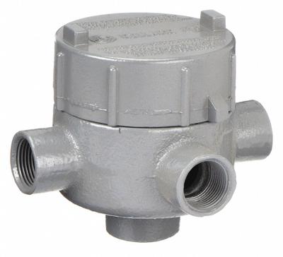 HUBBELL KILLARK Conduit Outlet Body: Iron, GE, 1/2 in Trade Size, XAT Body - X, XAT and XTF Round Body - Cross Type