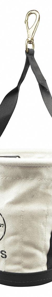 KLEIN TOOLS Bucket Bag: 12 in H, Off-White, Canvas, 15 Pockets, Open Top (MPN 5172PS). Key specifications — attr1118525: KLEIN TOOLS; attr1125037: Off-White; attr1118507: Single Handle With Snap Hook; attr1125041: Canvas; attr1203718: Yes.