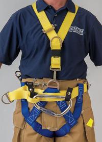 GEMTOR Rescue Harness: III, Nylon, 44 in Waist Size (Min), 56 in Waist Size (Max) (MPN 543CH3-4T). Key specifications — Brand: GEMTOR; Standards: NFPA 1893; Hardware Material: Steel; Webbing Materials: Nylon; Back D-Ring: Yes; Class: III; Color: Yellow; Front D-Ring: Yes.