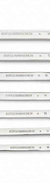 GEARWRENCH Combination Ratcheting Wrench Set: Alloy Steel, Full Polish Chrome, 7 Tools, Flex (MPN 9900D). Key specifications — attr309581: Full Polish Chrome; attr309580: Alloy Steel; attr309571: No; attr309583: No; attr309587: Yes; attr324931: GEARWRENCH.