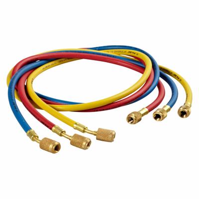 PRO-SET Hose Set: 5 ft Lg, 0° Angle, Blue/Red/Yellow, Nylon, 3 Hoses - Charging Hose Sets