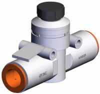 SMC Speed Controller: In-Line Fitting, Knob, 1/2 in Valve Body Size, 1/2 in Push to Connect Tube (MPN AS4002F-13A). Key specifications — attr947203: Brass/PBT; attr947205: SMC.