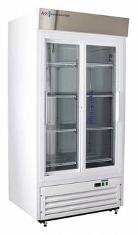 AMERICAN BIOTECH SUPPLY Pharmacy Refrigerator: 33 cu ft, Upright, 2°C to 7°C, 33 1/4 in Overall Dp (MPN PH-ABT-HC-S33G). Key specifications — Door Opening Style: Sliding; Color: White; Alarm Type: Temperature; Manufacturer Part Number: PH-ABT-HC-S33G; Brand: AMERICAN BIOTECH SUPPLY; Product Type: Pharmacy Refrigerator; Door Type: Sliding Glass; Refrigerant Type: R-290.