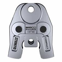DEWALT Press Jaw: 1/2 in Pipe, NIBCO PressACR Refrigeration Press Fitting System, For NIBCO (MPN DCE214012). Key specifications — attr518773: Jaw; attr537224: 1/2 in; attr518762: NIBCO PressACR Refrigeration Press Fitting System; attr518771: Galvanized Steel; attr518761: NIBCO; attr518760: DEWALT.