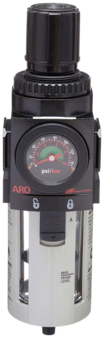 ARO Filter-Regulator: 2000 Series, 1/2 in NPT, 172 cfm, 5 micron, 0 psi to 140 psi - ARO FRL Air Filter/Regulators