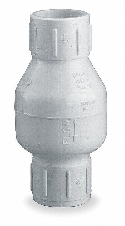Dayton Spring Check Valve: Inline Valve Body, 1/2 in Pipe Size, Socket x Socket - PVC Poppet Check Valves