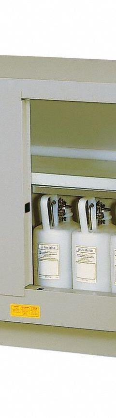 JUSTRITE Flammable Cabinet: 21 5/8 in Overall Dp, 4 ft Overall Wd, 35 3/4 in Overall Ht, Steel (MPN 884824). Key specifications — Color: Silver; Material: Steel; Brand: JUSTRITE; Compatible with Product Type: Fume Hoods; Door Type: Self-Closing; Mobility: Stationary; Product Type: Flammable Cabinet.