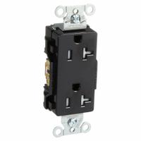 HUBBELL Receptacle: Decorator Duplex, 5-20, Black, 125V AC, 20 A, 2 Pole / 3 Wire (MPN DR20BLKTR)