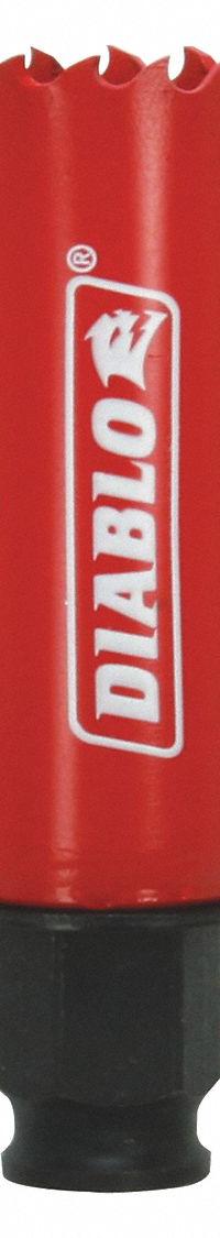 DIABLO Hole Saw: 1 1/16 in Saw Dia., 4 Teeth per Inch, 2 3/8 in Max. Cutting Dp, Bi-Metal (MPN DHS1063). Key specifications — attr1098070: 4; attr1098087: DIABLO; attr1098073: Snap-Lock Plus™.