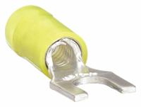 STA-KON Fork Terminals: Yellow, Nylon, #6 Stud Size, 12 AWG – 10 AWG Wire Range, Std Fork, 600 V (MPN RC10-6F). Key specifications — Barrel Style: Insulation Grip; Manufacturer Part Number: RC10-6F; Brand: STA-KON; Series: RC1113.