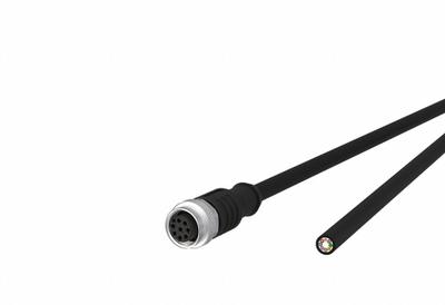 METZ CONNECT Sensor Cable: M12 Female Straight X Free End, 8 Pins, Black, PUR, 5 m Cable Lg - Single-Ended Cordsets with PUR Jacket for Twisting Applications