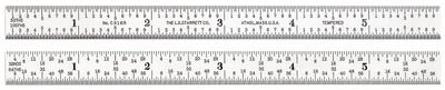 STARRETT Steel Rule: C416R-48, 48 in, 0.1 in Thick, 1/100 in/1/64 in, Chrome, Black - Steel Rulers