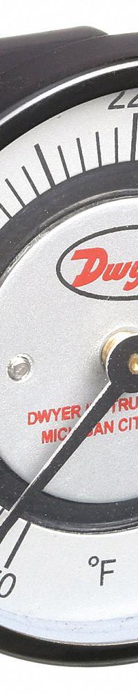 DWYER Clip Pipe Mount Dial Thermometer: 70°F to 370°F, +/- 2% Accuracy, 2 in Dial Dia (MPN STC461). Key specifications — Accuracy: +/- 2%; Brand: DWYER.