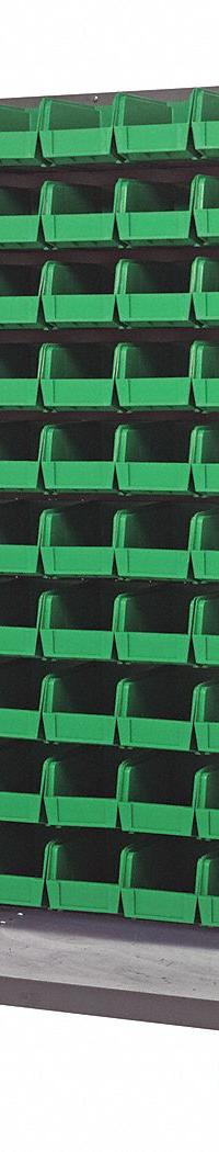 QUANTUM STORAGE SYSTEMS Mobile Louvered Floor Rack: 36 in x 24 in x 72 in, 120 Bins Included, Green (MPN QMD-36H-230GN). Key specifications — Bin Width: 5-1/2 in; Color: Gray; Caster Wheel/Configuration: (2) Swivel; Caster Wheel/Tread Material: Hard Rubber; Bin Color: Green; Bin Depth: 10-7/8 in; Bin Height: 5 in; Brand: QUANTUM STORAGE SYSTEMS.