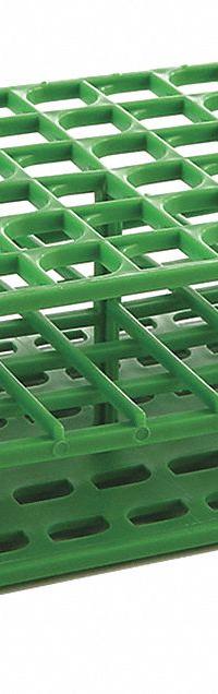 Tube Rack: 2 3/8 in Overall Wd, 8 in Overall Ht, 4 1/8 in Overall Lg, Polypropylene, Green, Benchtop (MPN HS27551C). Key specifications — Material: Polypropylene; Mounting Location: Benchtop; Color: Green; Product Type: Test Tube Rack; Total Holding Capacity: (72) Wells; Brand: HEATHROW SCIENTIFIC.