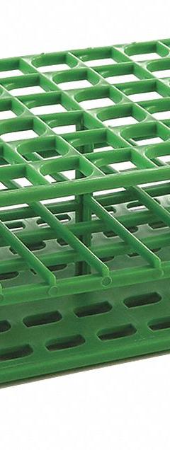 Tube Rack: 2 3/8 in Overall Wd, 8 in Overall Ht, 4 1/8 in Overall Lg, Polypropylene, Green, Benchtop (MPN HS27551C). Key specifications — Material: Polypropylene; Mounting Location: Benchtop; Color: Green; Product Type: Test Tube Rack; Total Holding Capacity: (72) Wells; Brand: HEATHROW SCIENTIFIC.