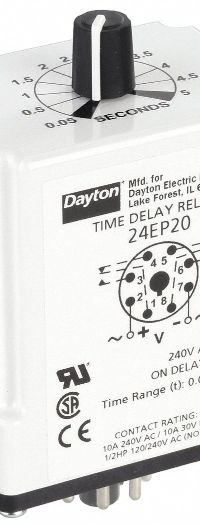 DAYTON Single Function Time Delay Relay: Socket Mounted - Socket-Mounted Relays